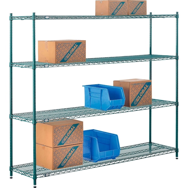 Nexel Poly-Green, 4 Tier, Wire Shelving Starter Unit, 72W x 18D x 54H 18725G - main